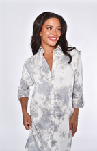 GREY AND WHITE TIE DYE LINEN GIRLFRIEND MINI DRESS