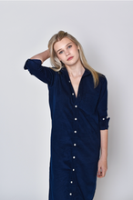 NAVY TENCEL GIRLFRIEND MIDI DRESS