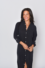 BLACK WASHED LINEN GIRLFRIEND MIDI DRESS