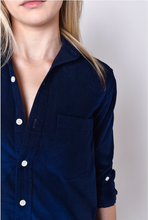 NAVY BABYCORD GIRLFRIEND MIDI DRESS