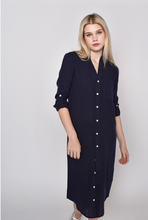 NAVY WASHED LINEN GIRLFRIEND MIDI DRESS