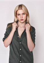 FORREST GREEN BABY CORD GIRLFRIEND MIDI DRESS