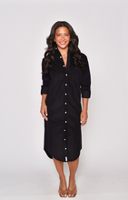 BLACK BABY CORD GIRLFRIEND MIDI DRESS