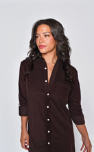 CHOCOLATE BABYCORD GIRLFRIEND MIDI DRESS