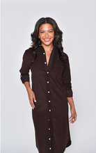 CHOCOLATE BABYCORD GIRLFRIEND MIDI DRESS