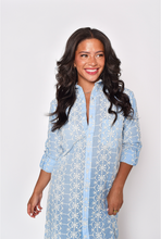 BLUE / CREAM COTTON EMBROIDERY GIRLFRIEND MIDI DRESS