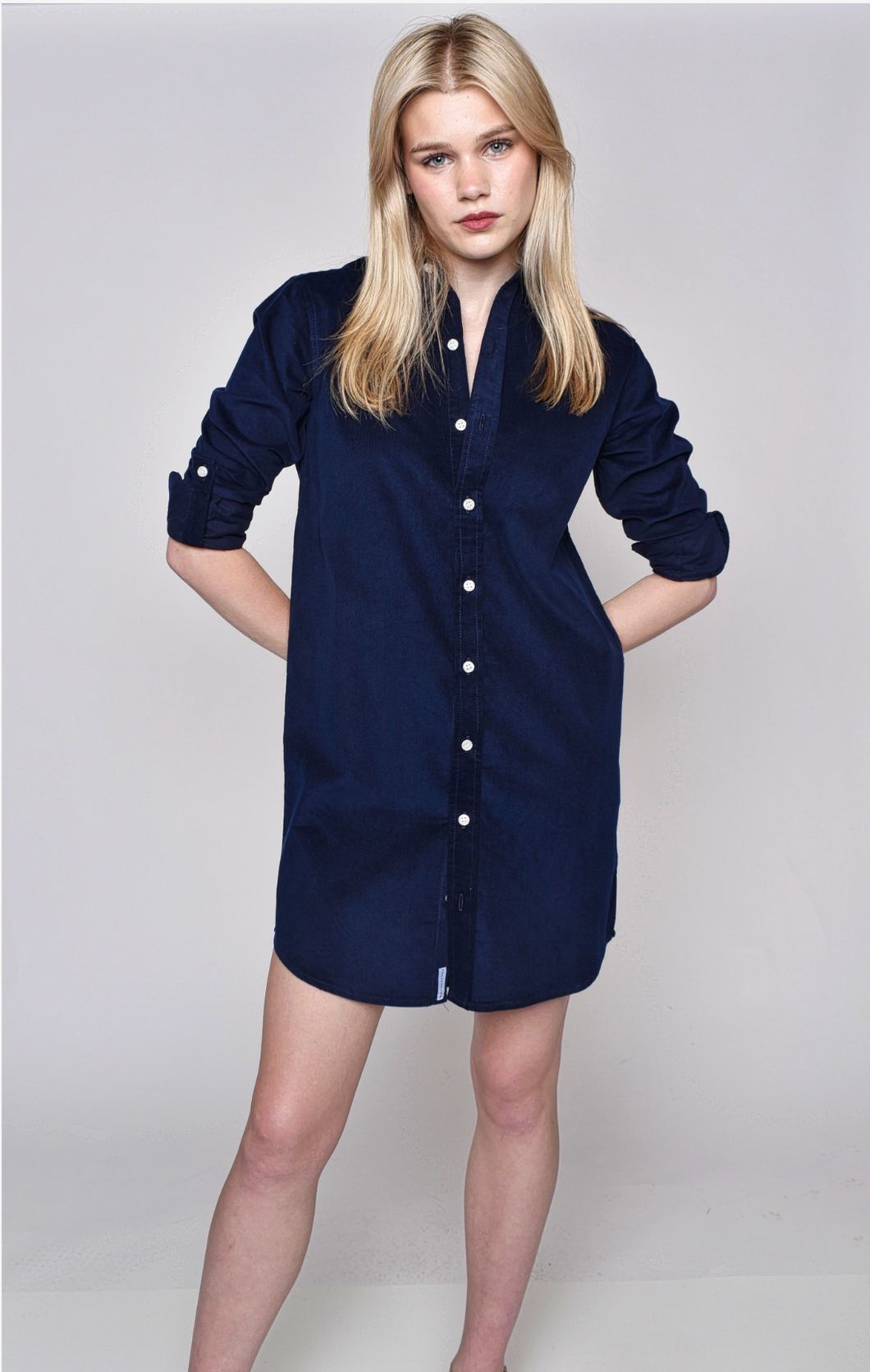 NAVY BABY CORD GIRLFRIEND DRESS
