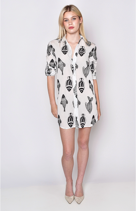 BLACK AND WHITE FISH COTTON GIRLFRIEND DRESS