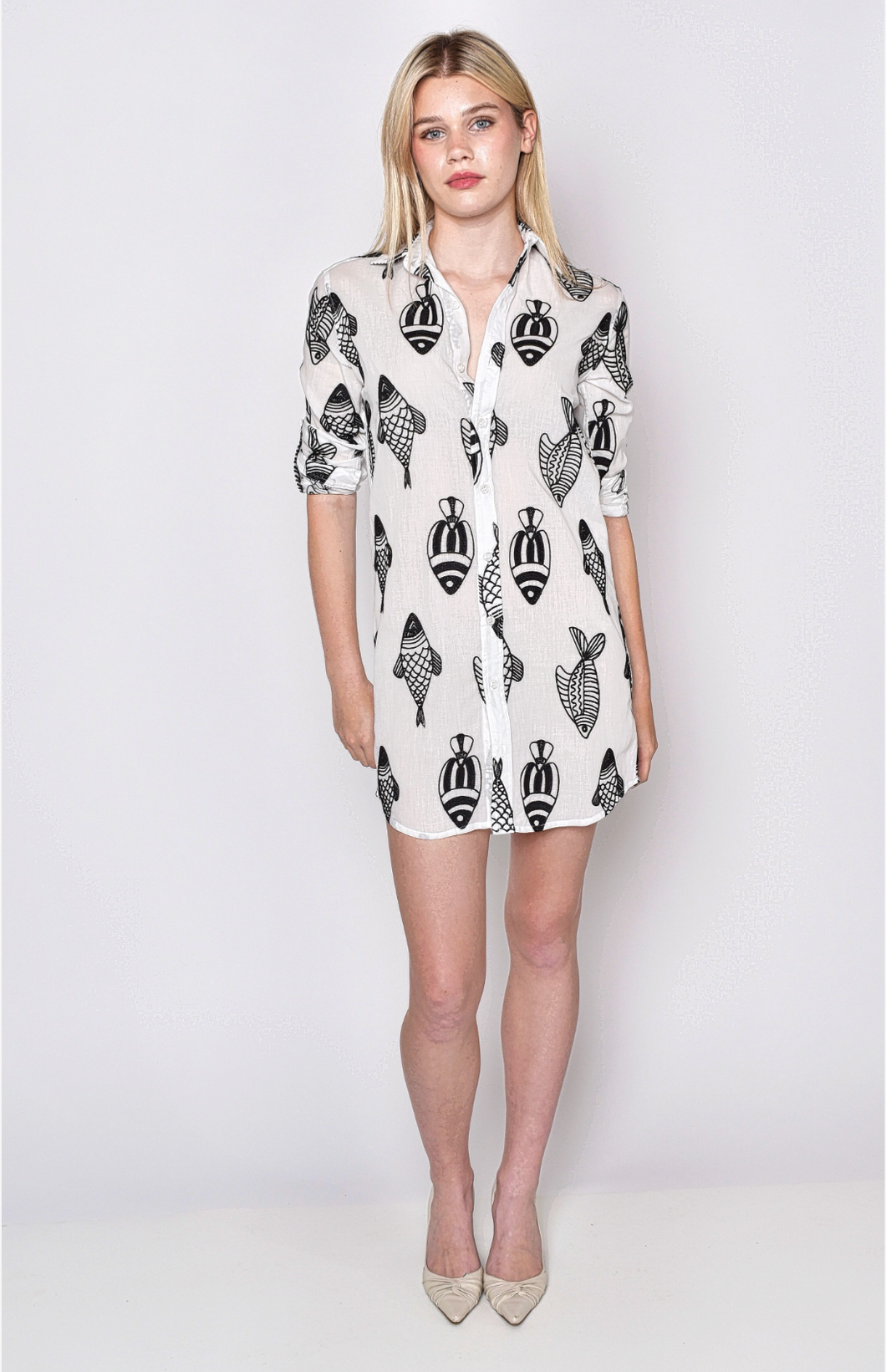 BLACK AND WHITE FISH COTTON GIRLFRIEND DRESS