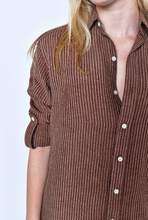 BROWN STRIPE GIRLFRIEND MINI DRESS