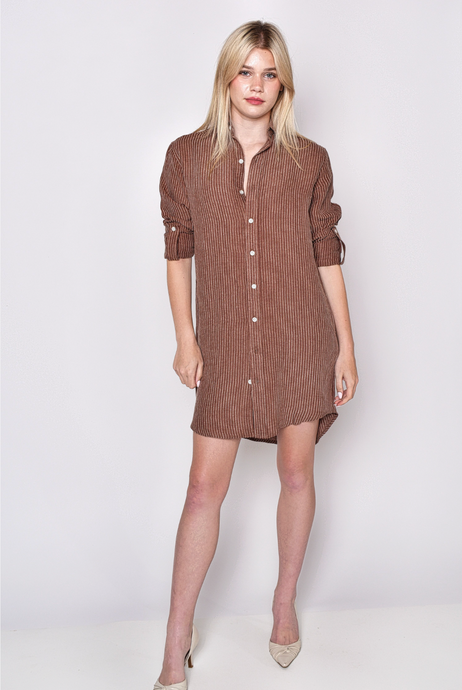 BROWN STRIPE GIRLFRIEND MINI DRESS