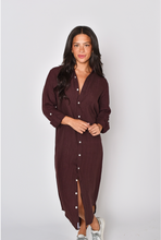 BROWN JACQUARD LINEN GIRLFRIEND MIDI DRESS