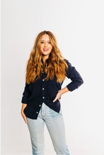 NAVY WASHED LINEN GIRLFRIEND BUTTON DOWN SHIRT