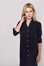 NAVY BABYCORD GIRLFRIEND MIDI DRESS