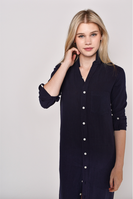 NAVY BABYCORD GIRLFRIEND MIDI DRESS