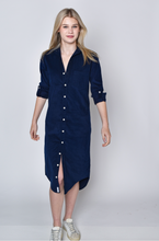 NAVY BABYCORD GIRLFRIEND MIDI DRESS