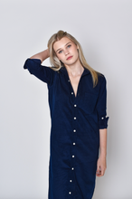 NAVY BABYCORD GIRLFRIEND MIDI DRESS