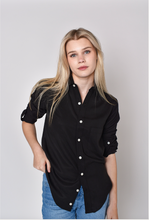 BLACK TENCEL GIRLFRIEND BUTTON DOWN SHIRT