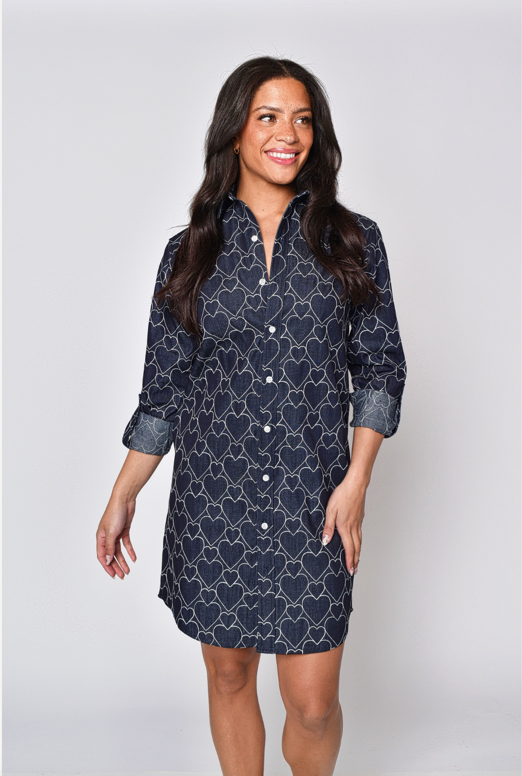 DENIM HEART COTTON GIRLFRIEND MINI DRESS