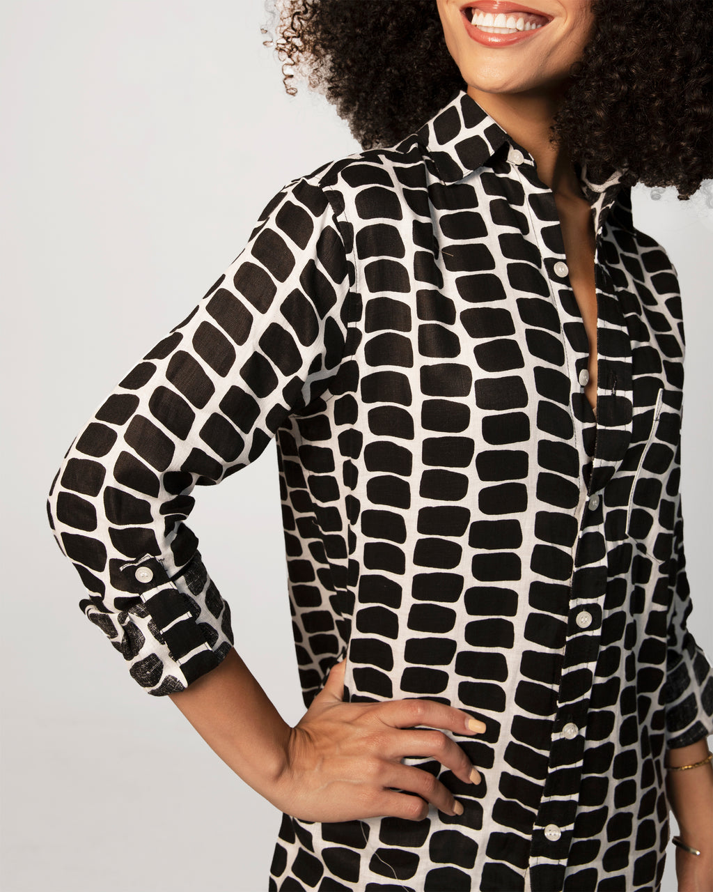 BLACK & WHITE LINEN GIRLFRIEND DRESS
