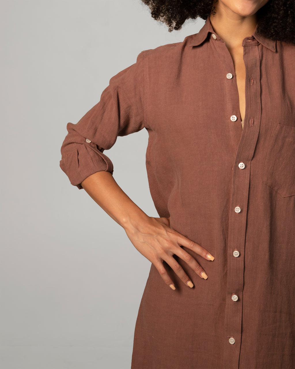 MARSALA LINEN GIRLFRIEND MIDI DRESS