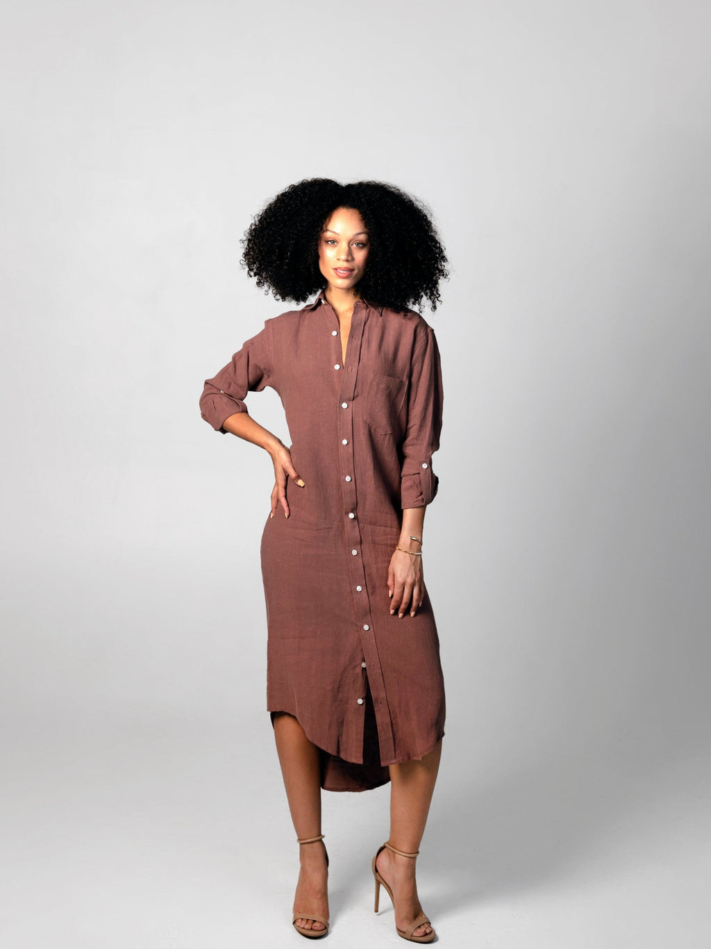 MARSALA LINEN GIRLFRIEND MIDI DRESS