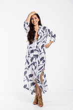 WHITE LINEN NAVY PALMS GIRLFRIEND MAXI DRESS