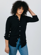 BLACK VISCOSE & LINEN GIRLFRIEND BUTTON DOWN SHIRT